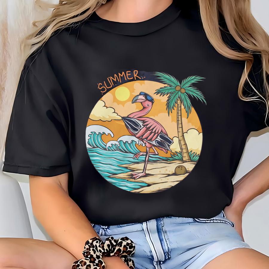 Flamingo Summer Surf Hoodie, Flamingo Surfing Pullover, Gifts For Surfers, Summer Hoodie, Flamingo Gifts, Flamingo Hoodie, Gifts For Him Her T-shirt