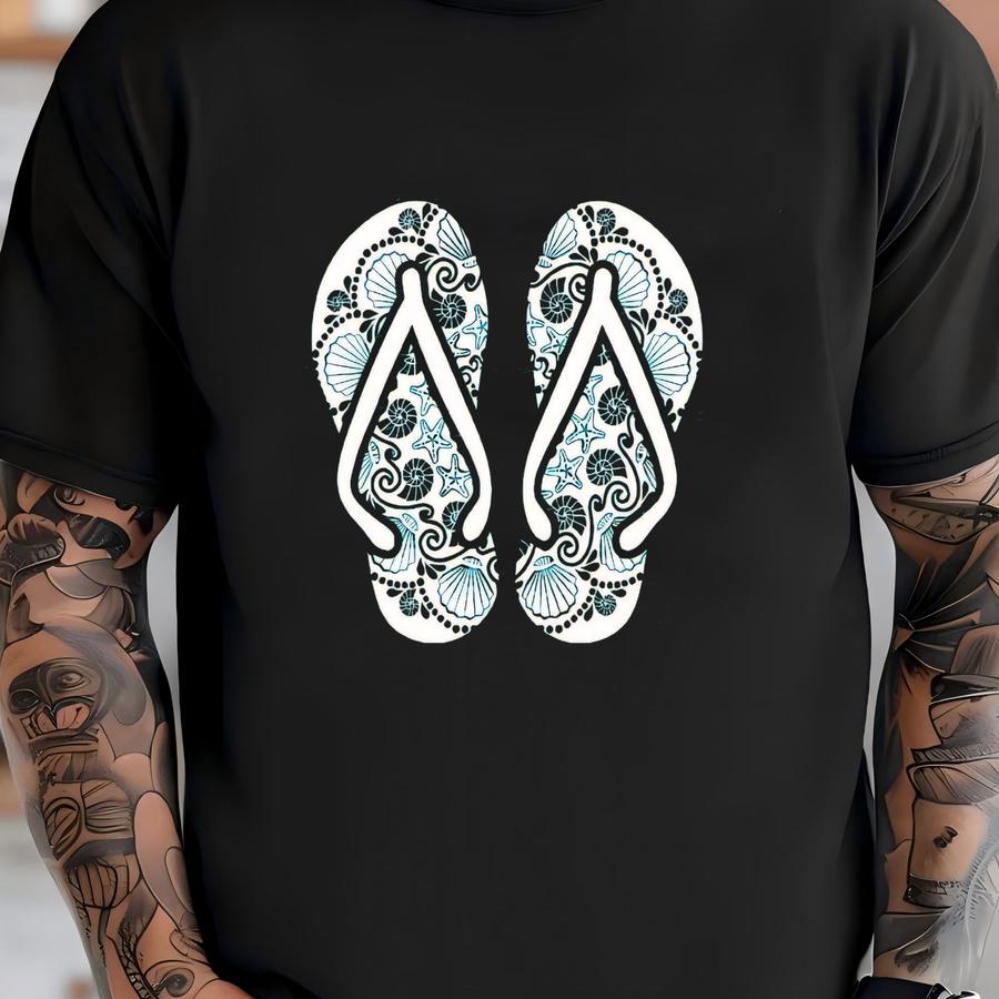 Summer Beach Tee: Flip Flops Mandala Zentangle Design T-shirt