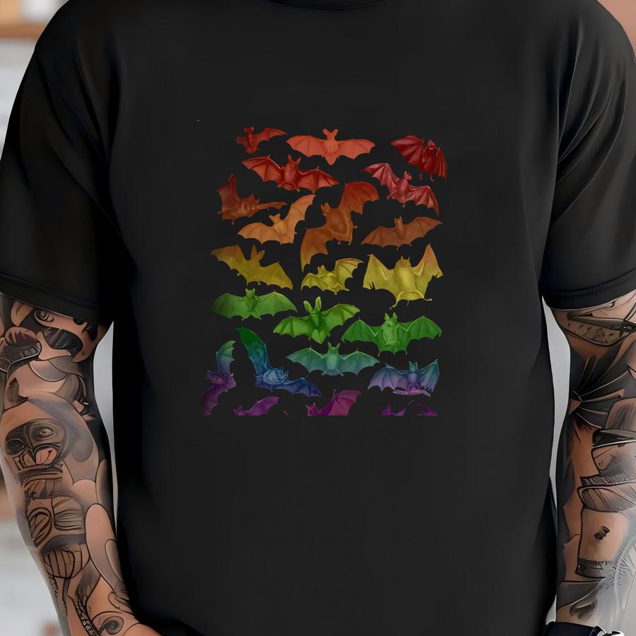 Vintage Bats Collage Shirt Rainbow Subtle Pride Shirt Lbgtq Discreet Pride Dark Academia Tshirt Gothic Clothing Gay Shirt Halloween Shirts T-shirt