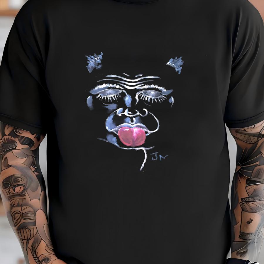 Vintage 1990s Homemade Painted Face Art Print Black Pullover Sweatshirt Size Medium Swag Hipster T-shirt