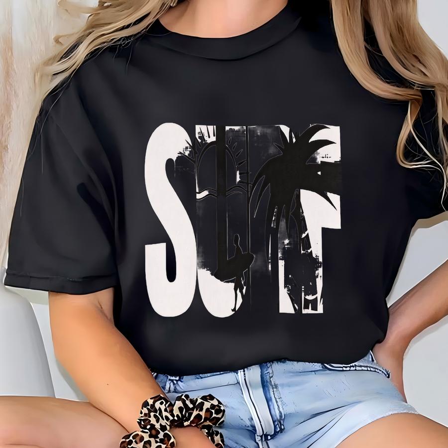 Surf Silhouette Hoodie, Surfing Silhouette Shirt, Surfer Sweater, Sunset Beach Sweater, Surf Beach T Shirt, Surfer Sweatshirt, Surf Gift T-shirt