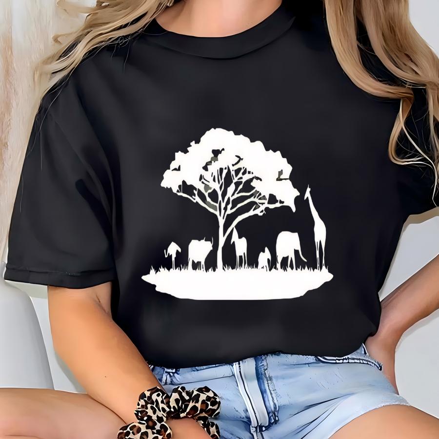 Safari Africa Silhouette, African American, Safari Animal Shirt, Afro Woman Hoodie, Safari Trip Shirt, Safari Lover Tee, Africa Wildlife T-shirt