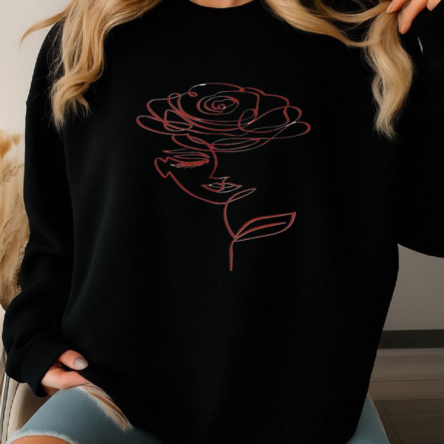 Woman With Rose Crown Sweatshirt, Woman Face Sweatshirt, Line Art Shirt, Face Line Shirt, One Line Art, Minimalist Shirt, Line Art Tee Sweatshirt