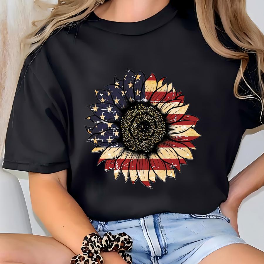 America Suower Shirt, Usa Flag Flower T Shirt, Gift For American, 4th Of July Flag Graphic Hoodie, Freedom Tshirt, Independence Shirt T-shirt