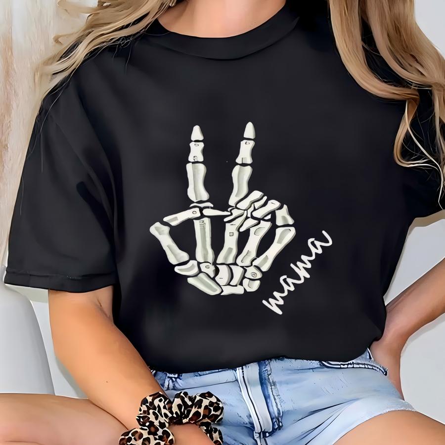 Skeleton Mama Crewneck, Peace Sign Skeleton, Mom Sweatshirt, Spooky Mama, Halloween Sweatshirt, Spooky Season, Fall Shirt T-shirt