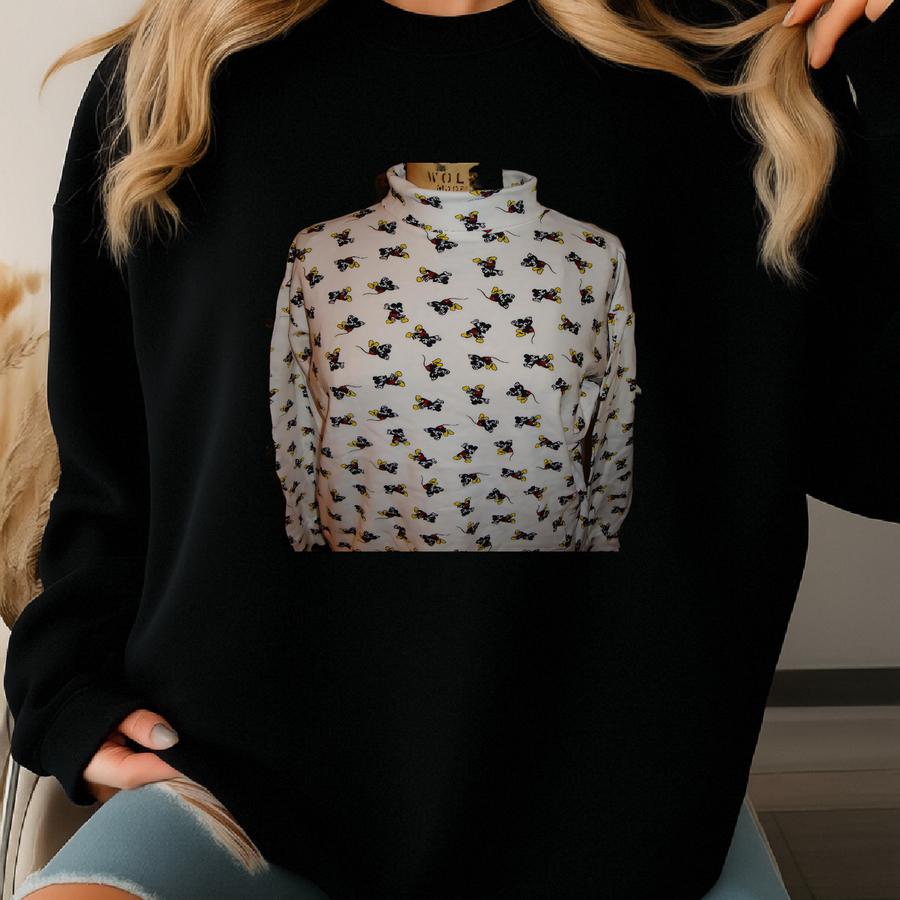 Vintage 90's Mouse Co Walt All Over Print Long Sve Turtle Neck Shirt L Sweatshirt