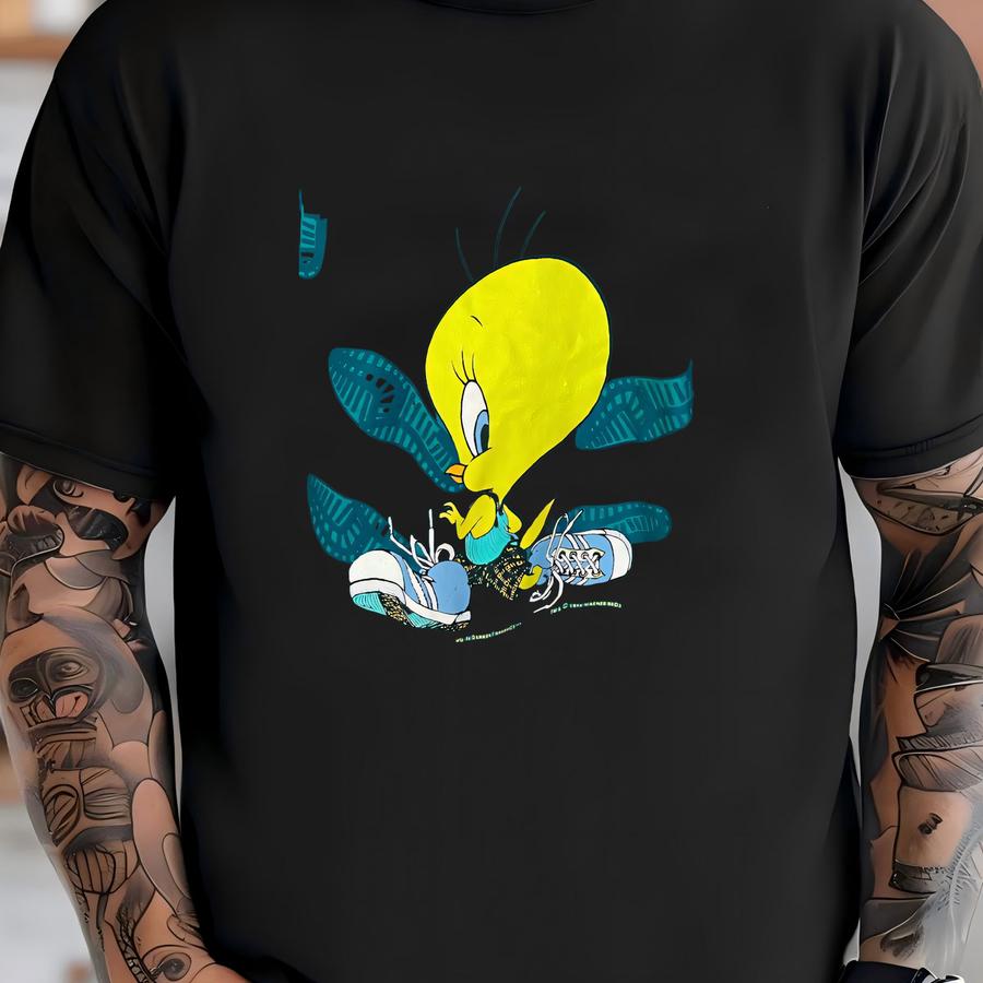 Vintage 90s Tweety Bird Play Hard Shirt - Sz L - Single Stitch Looney Tunes Grunge Era Tee T-shirt