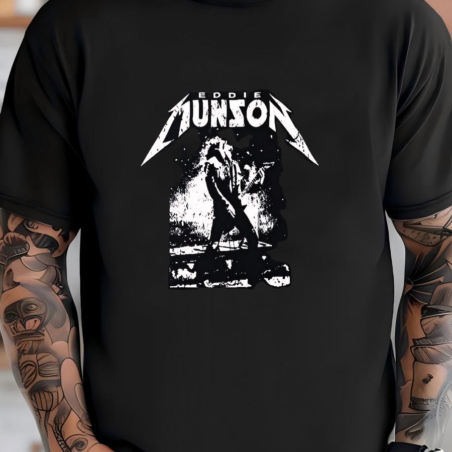 Eddie Playing Guitar Black And White Retro Shirt, Eddie Rock Tour Retro Black Shirt, Tv Series Vintage Unisex Tshirt T-shirt