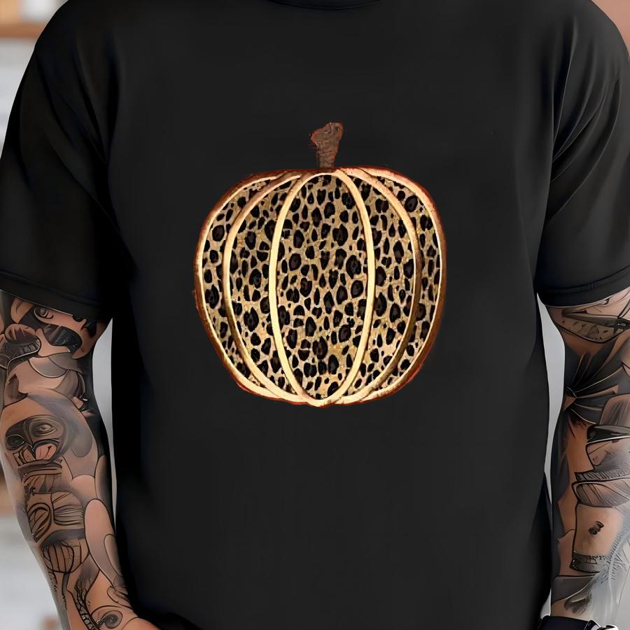 Leopard Pumpkin Applique Shirt, Womens Gift, Fall Tee, Fall Shirt, Fall Gift, Pumpkin Shirt T-shirt