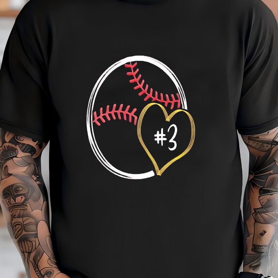 Baseball/softball With Heart And Number ~ Can Change Colors ~ Add Number T-shirt