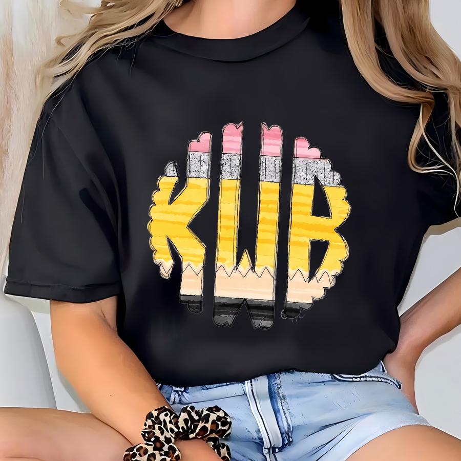 Monogram Teacher Pencil Sweatshirt, Teacher Gift, Back To School Sweatshirt, Cute Teacher Shirt T-shirt