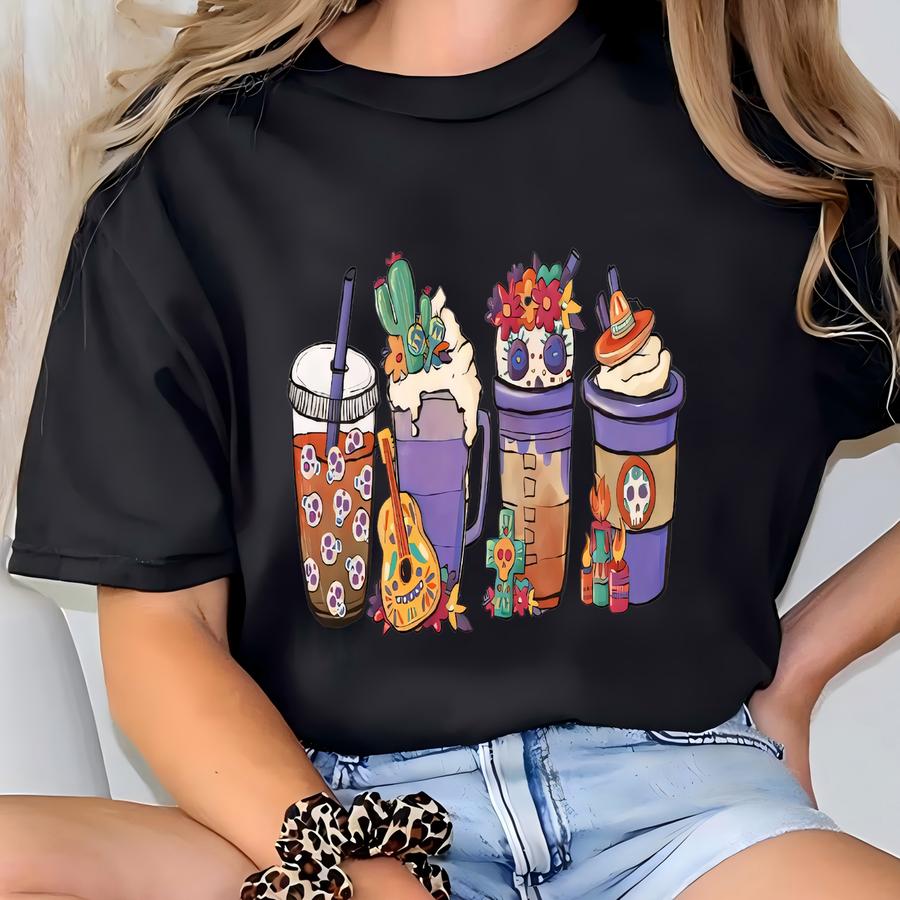 Dia De Los Muertos Coffee Cup Tee - Sugar Skull Halloween Shirt T-shirt