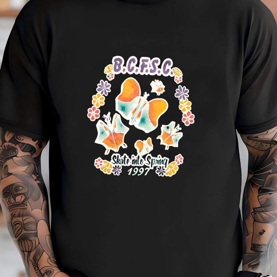 Vintage 90s Sportswear Bcfsc Skate Into Spring 1997 Art Flower Animal Crewneck Sweatshirt Jerzees Tag M Size T-shirt