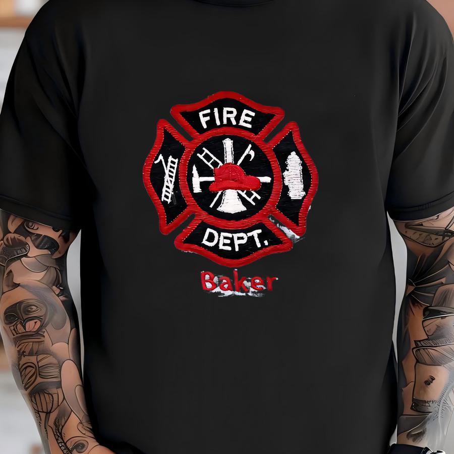 Personalized Gift For Firefighter, Custom Fire Department Name, Badge, Fire Captain, Chief, Heavy Rescue, Paramedic, Wife, Mom, Girlfriend T-shirt