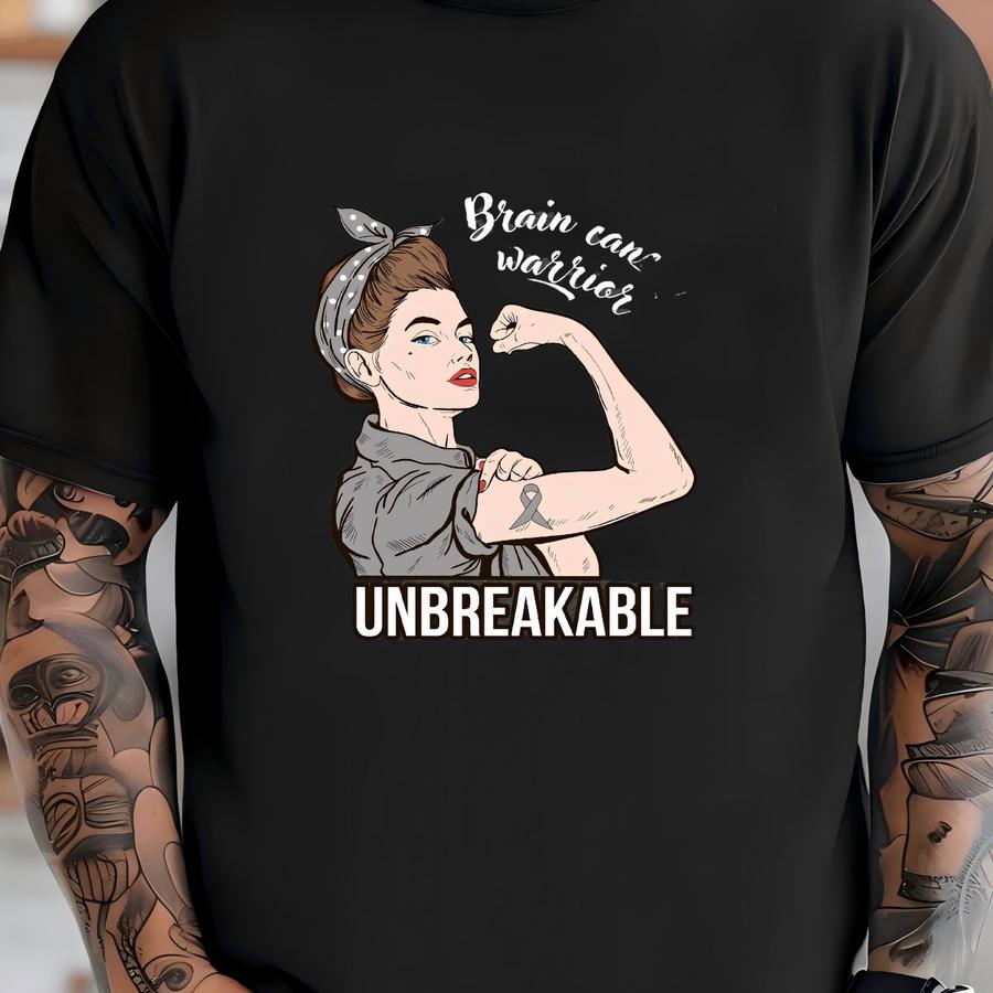 Brain Cancer Awareness Shirt / Tank Top / Hoodie, Brain Cancer Warrior Unbreakable Tshirt, Cancer Support Tee Shirts, Cancer Survivor Gifts T-shirt