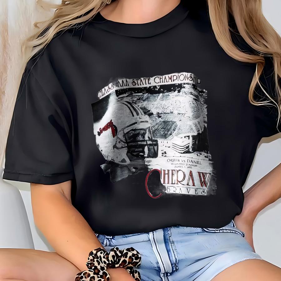 Vintage 90s Cheraw Braves Football Class Aaa State Championship Sweatshirt Braves Crewneck Braves Sweater Printed Logo Gray Color Men Fit L T-shirt