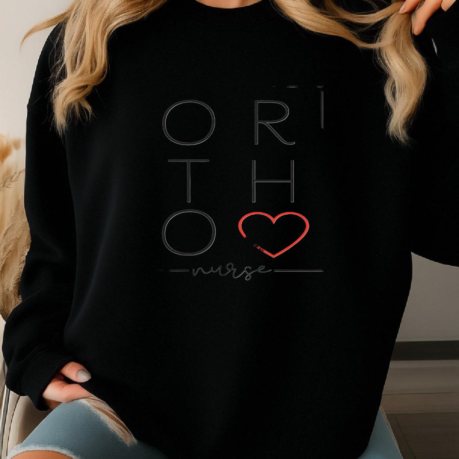 Ortho Nurse Sweatshirt, Minimal, Orthopedic, Heart, Nurse Life Shirt, Nursing Student Gift, Future Nurse, Cute, Ladies, Womens, White, Gray Sweatshirt
