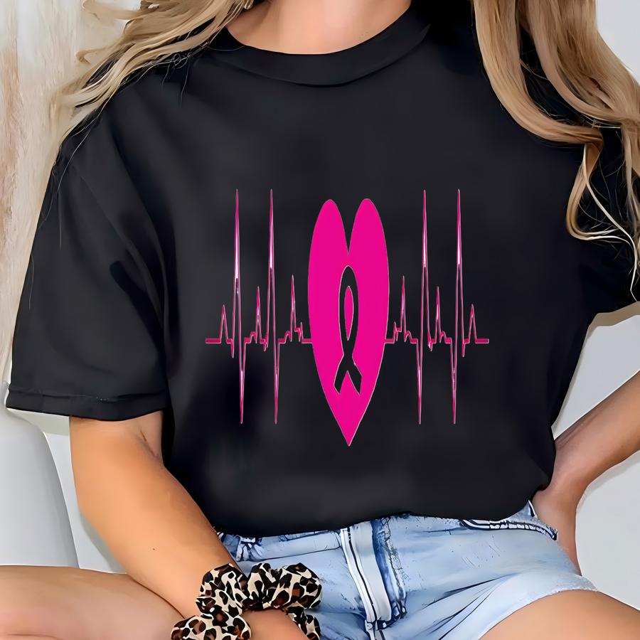 Pink Ribbon Heartbeat Shirt: Breast Cancer Awareness Tee T-shirt