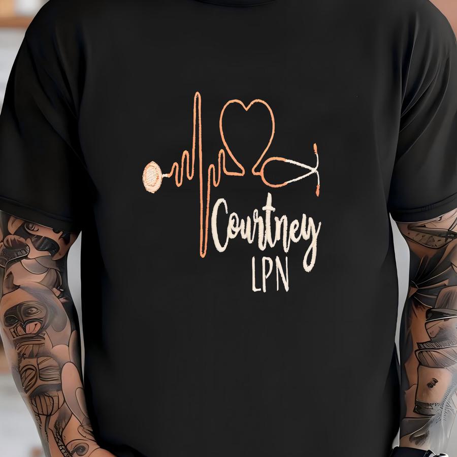 Gift For Lpn, Heartbeat Stethoscope Licensed Practical Nurse Personalized Full Zip Jacket With Pockets Or Pullover Sweatshirt, Bsn, Rn, Cna T-shirt