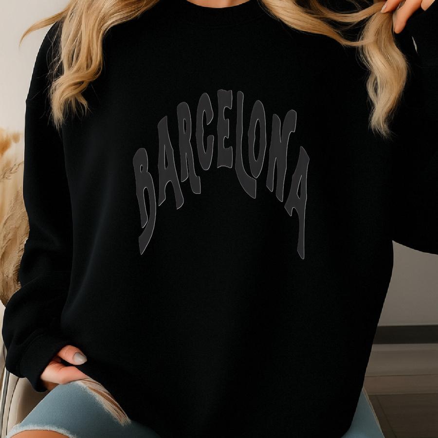 Barcelona Sweatshirt, Spain, T-shirt, White, Black, Girls Trip, Gift, Cute, Womens, Gym, Travel, Camp, Desert, Weekend, Holiday, Souvenir Sweatshirt