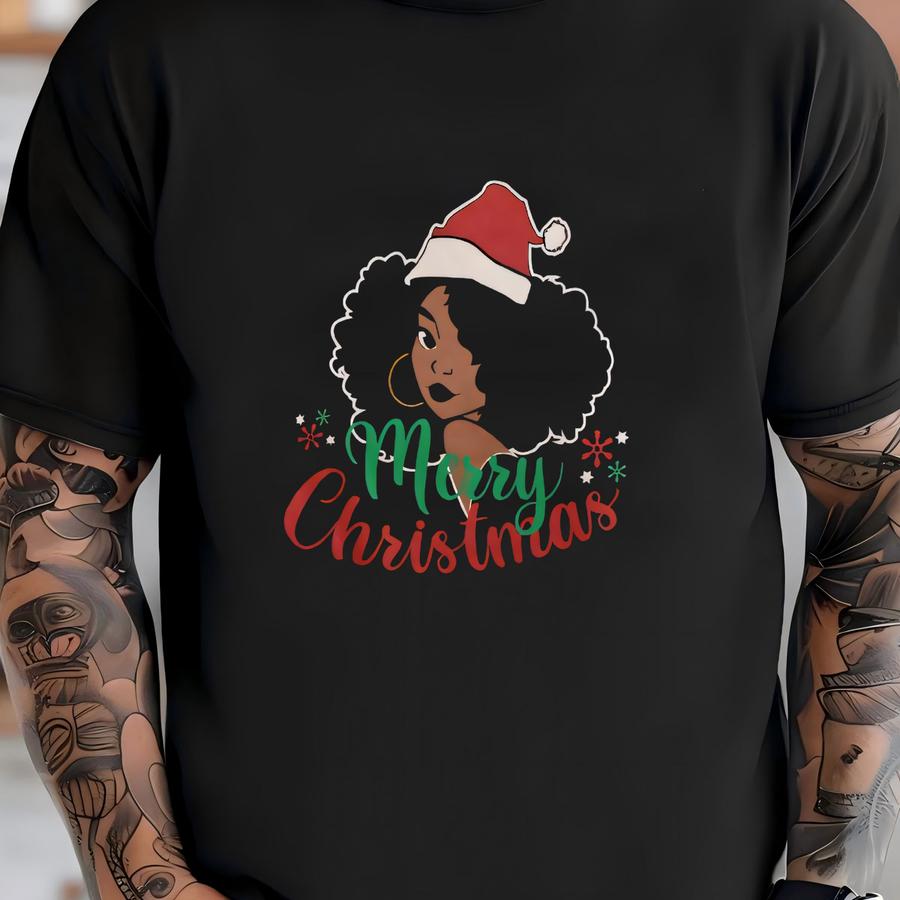 Santa Christmas Hoodie: Afro Woman Holiday Tee T-shirt