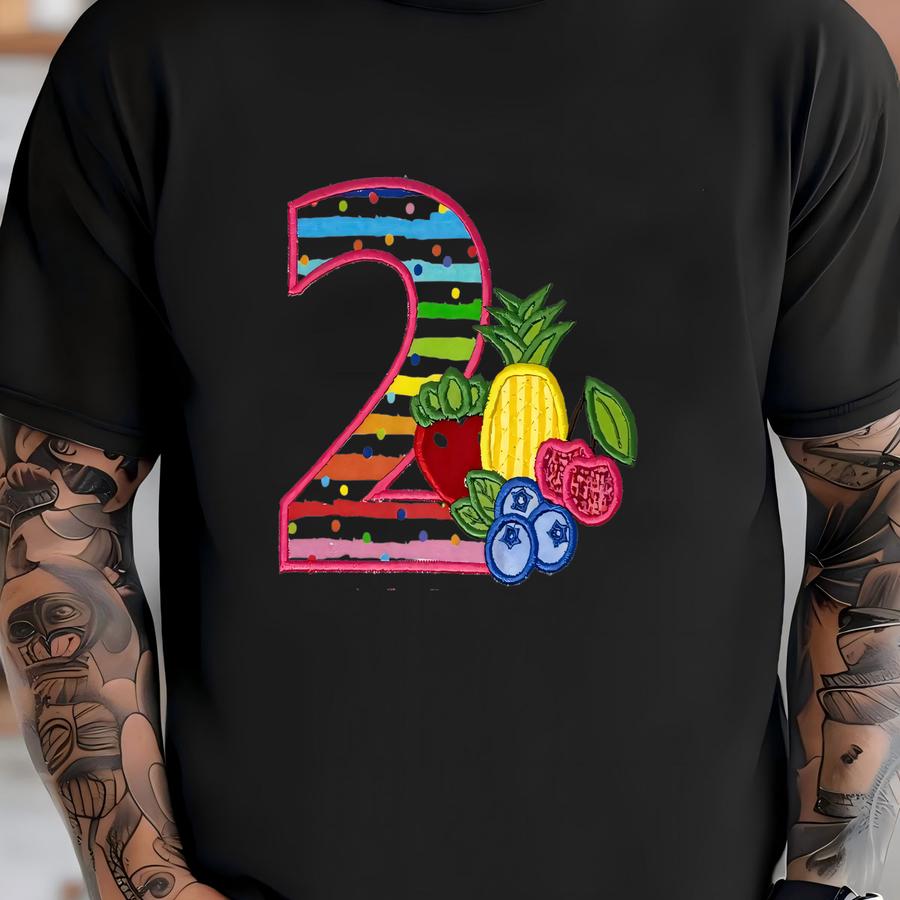Two-tti Fruity Birthday Number Shirt - Two Years Old - Birthday - Tutti Fruity Birthday Theme - Applique Shirt - Girl - Toddler T-shirt