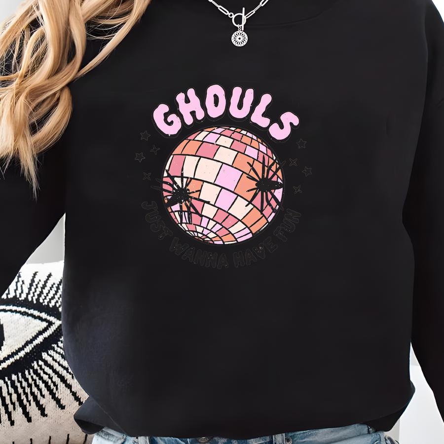 Ghouls Retro Halloween Sweatshirt, Ghouls Just Have Fun Sweater, Ghoul Night Out Hoodie, Retro Fall Sweater, Ghouls Disco Crewneck Sweatshirt