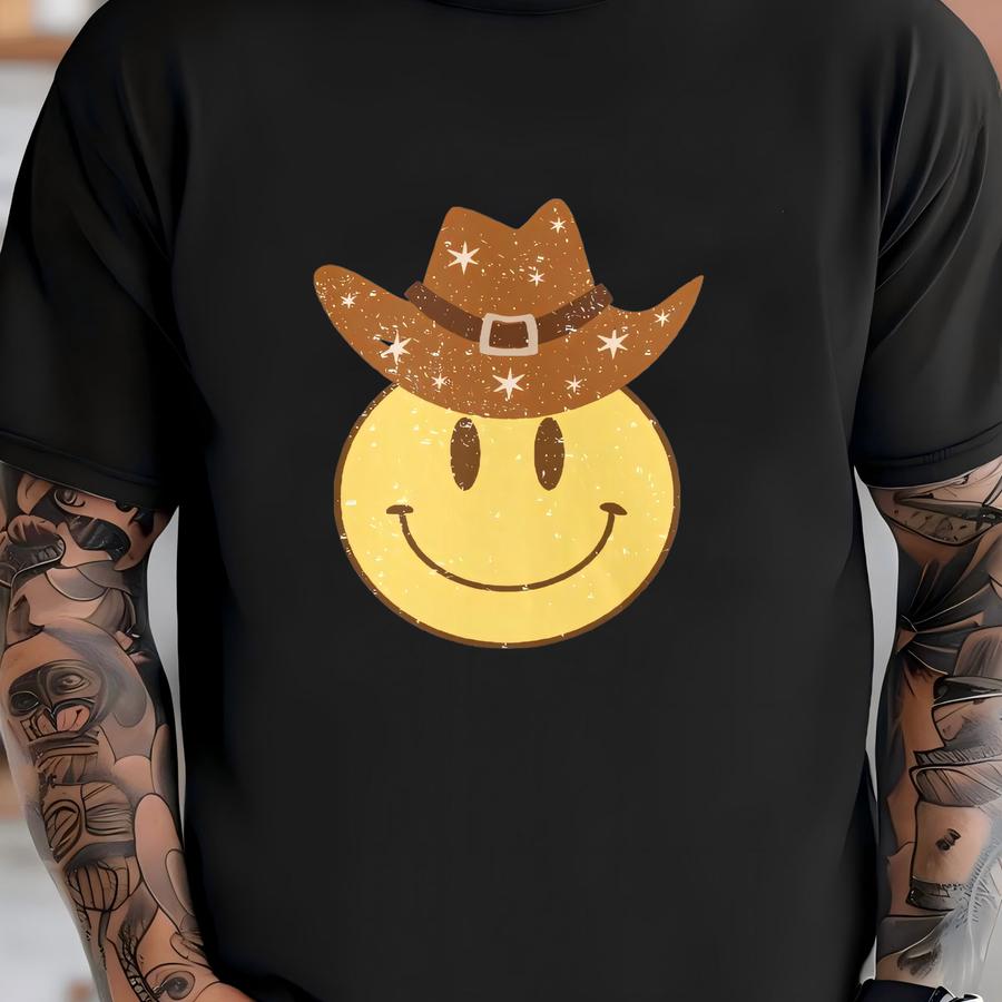 Smiling Cowboy Hat Crewneck Sweatshirt, Howdy Cowboy Tee, Cowgirl Hat Sweatshirt, Vintage Smile Shirt, Cowboy Crewneck, Nashville Sweatshirt T-shirt