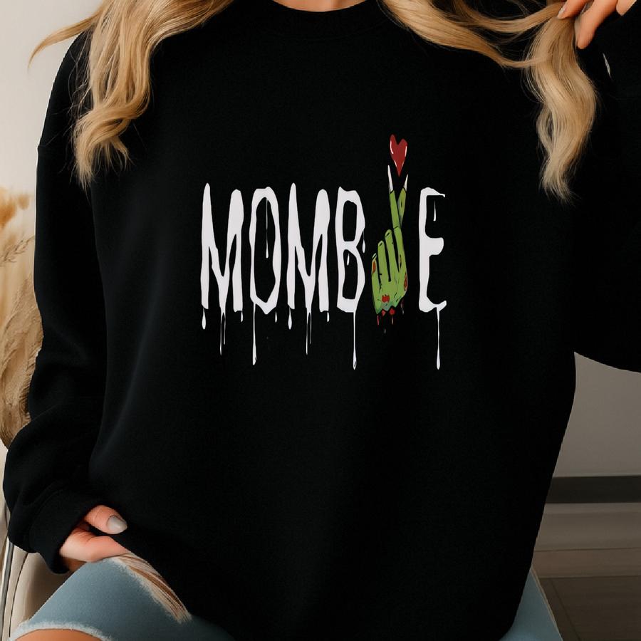 Mombie Sweatshirt, Retro Halloween Mom Crewneck, Funny Halloween Sweater, Spooky Sweatshirt, Gift For Mom, Cozy Fall Crewneck, Heart Sweater Sweatshirt