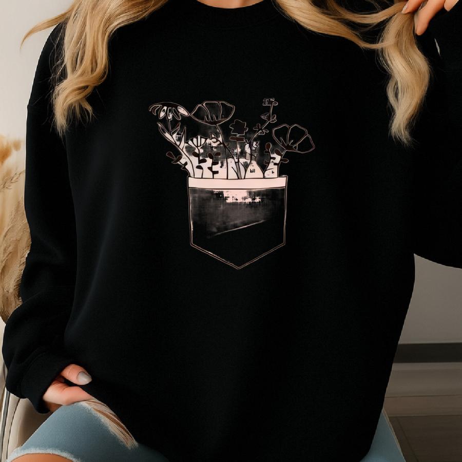 Pocket Wildflowers T-shirt, Aesthetic Floral Pocket Shirt, Lovely Flower Lover Tee, Flowers In The Pocket T-shirt Sweatshirt