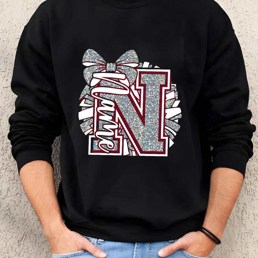 Custom Cheerleading T-shirt: Glitter Pom Initial, Personalized Cheer Gift, Unisex Bella And Canvas 3001 Sweatshirt Custom Cheerleading T-shirt: Glitter Pom Initial, Personalized Cheer Gift, Unisex Bella And Canvas 3001 Sweatshirt
