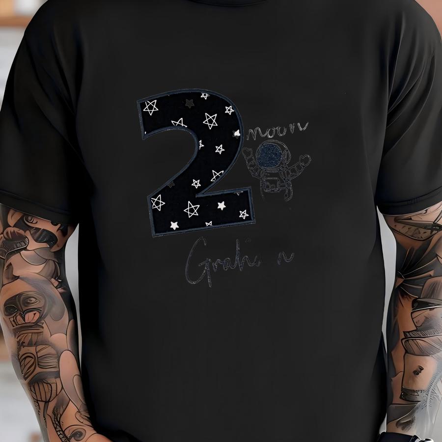 Two The Moon Birthday Number Shirt - Two Years Old - Birthday - 2 The Moon Theme - Applique Shirt - Toddler - Black White Silver T-shirt