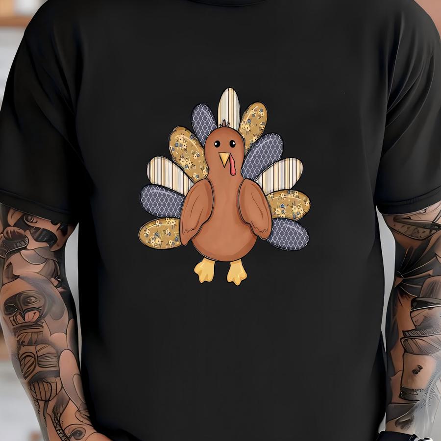 Thanksgiving Tee, Super Cute Turkey With Print Wings On Premium Bella + Canvas Unisex Shirt, 4 Color Choices, Plus Sizes Available T-shirt