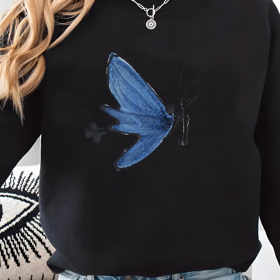 Carol Ann Bauer Northwest Studio Pottery Decorated Plate - Abstract Blue Butterfly Design - Stillfire Pottery Studio Whidbey Island, Wa Sweatshirt