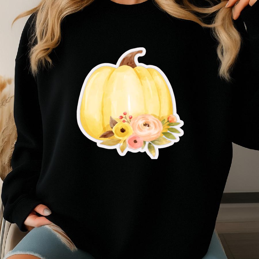 Yellow Floral Pumpkin Sticker Sweatshirt