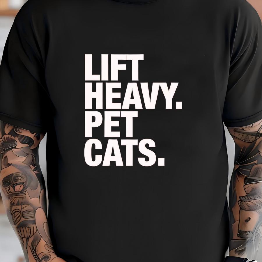 Lift Heavy Pet Cats, Fitness Tank, Cat Lover, Weightlifting Shirt, Gym And Cats, Funny Gym, Cat Dad, Cat Mom, Strength Training, Gym Humor T-shirt