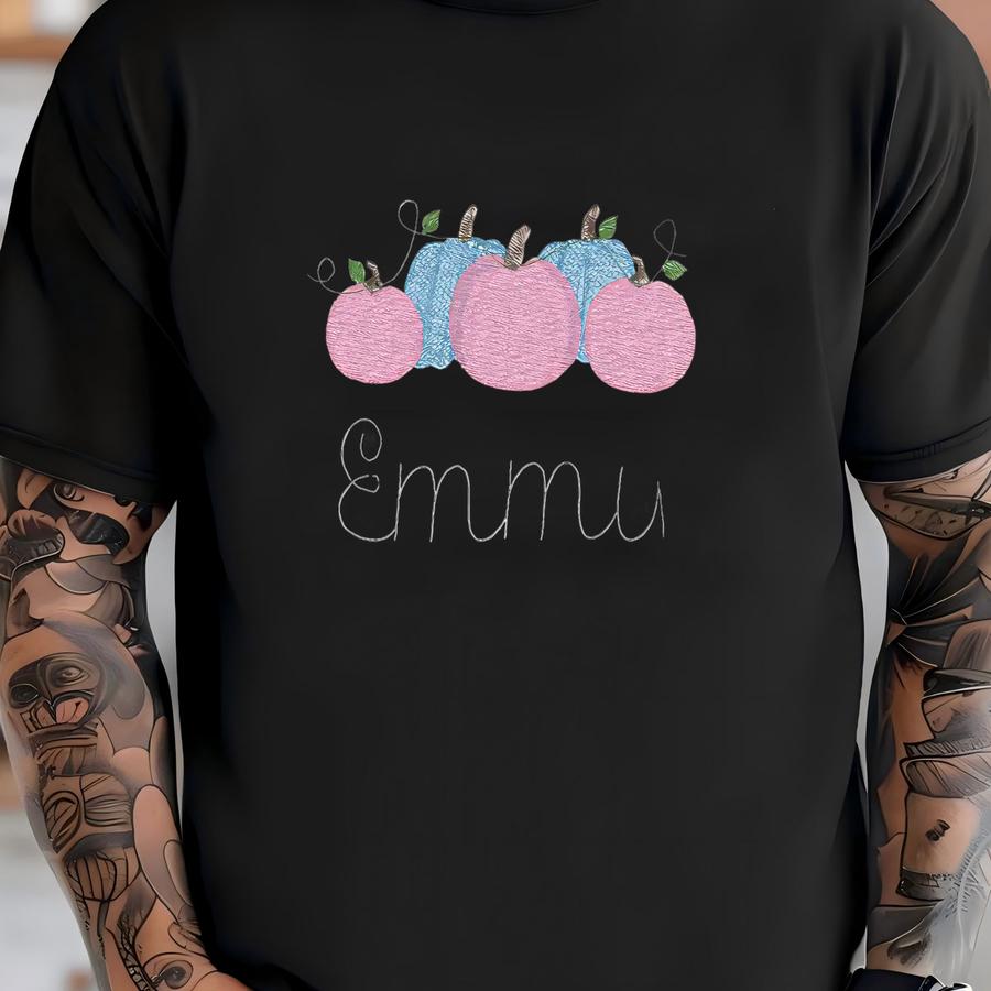 Pumpkin Set Personalized Top - Blue Pink Pumpkin Patch - Name Keepsake - Thanksgiving - Fall - Long Sve White Shirt T-shirt