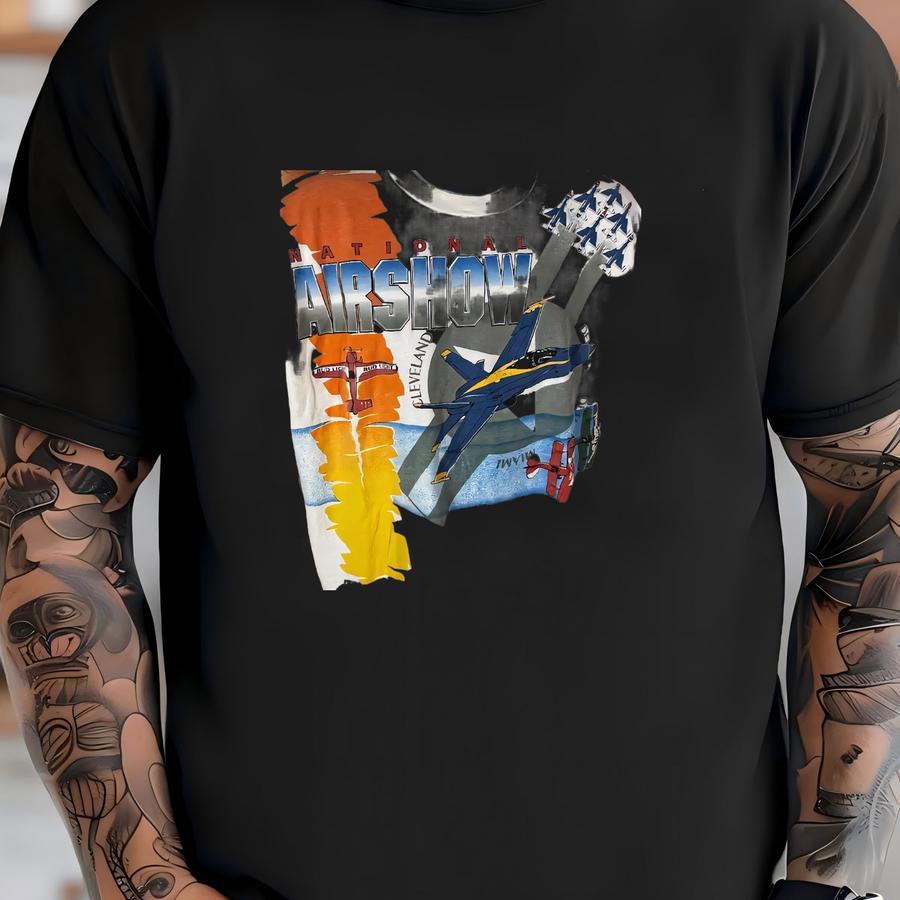 Vintage 90s National Airshow Shirt - Sz Xl - Aop Grunge Fighter Jet Single Stitch Tee Budweiser T-shirt