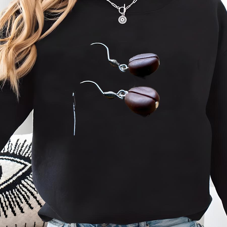 Coffee Bean Earrings: Handmade Polymer Clay, Stainless Steel Hooks Sweatshirt