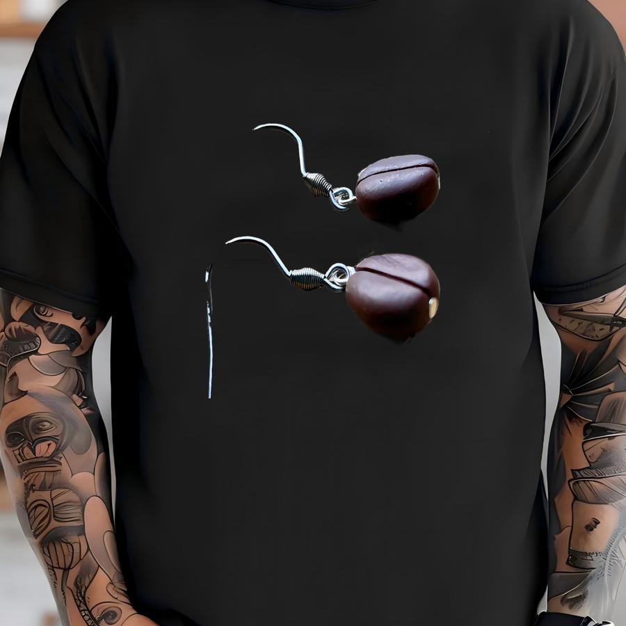 Coffee Bean Earrings: Handmade Polymer Clay, Stainless Steel Hooks T-shirt