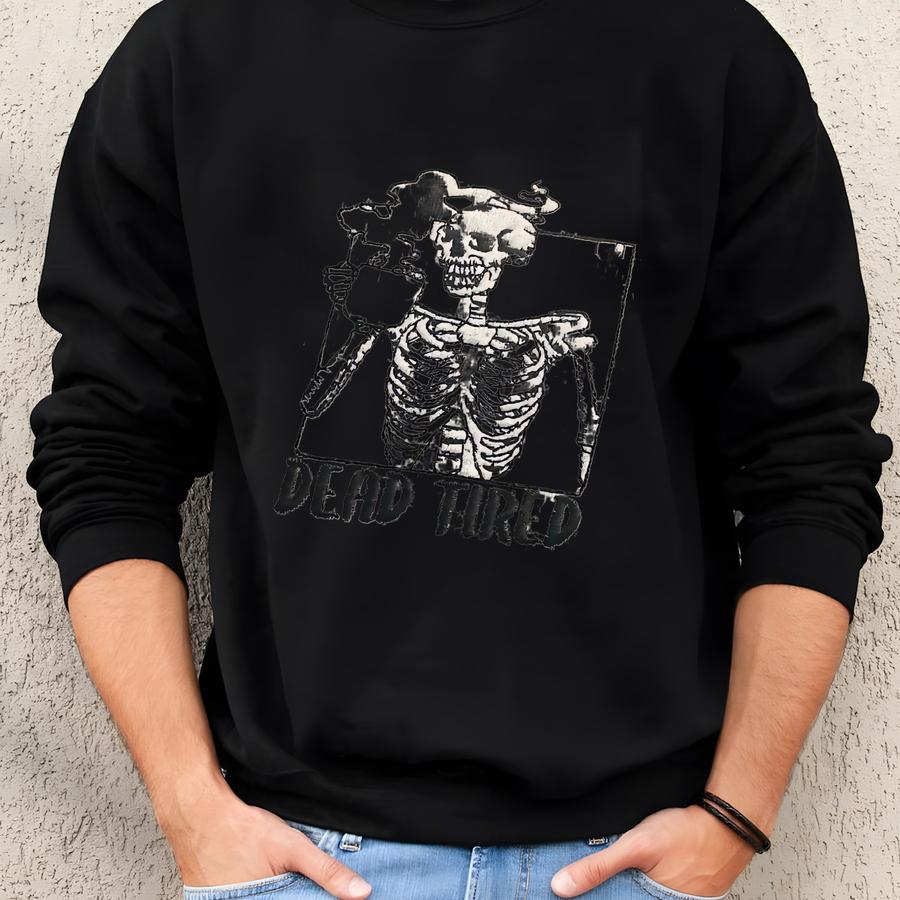 Dead Tired Skeleton Coffee Crewneck, Fall Sweatshirt, Coffee Lover, Tired Mama Sweatshirt