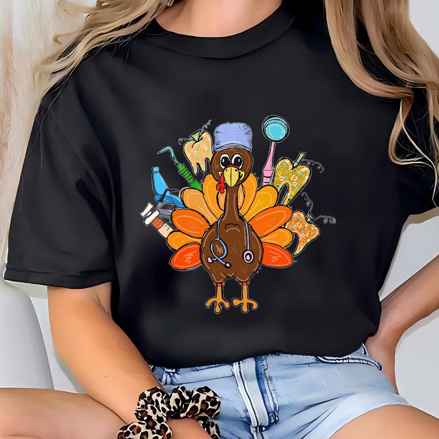 Dentist Fall Shirt, Turkey Dentist Hoodie, Thanksgiving Dental Shirt, Dentist Autumn Shirt, Dental Assistant Shirt, Dentist Apparel T-shirt