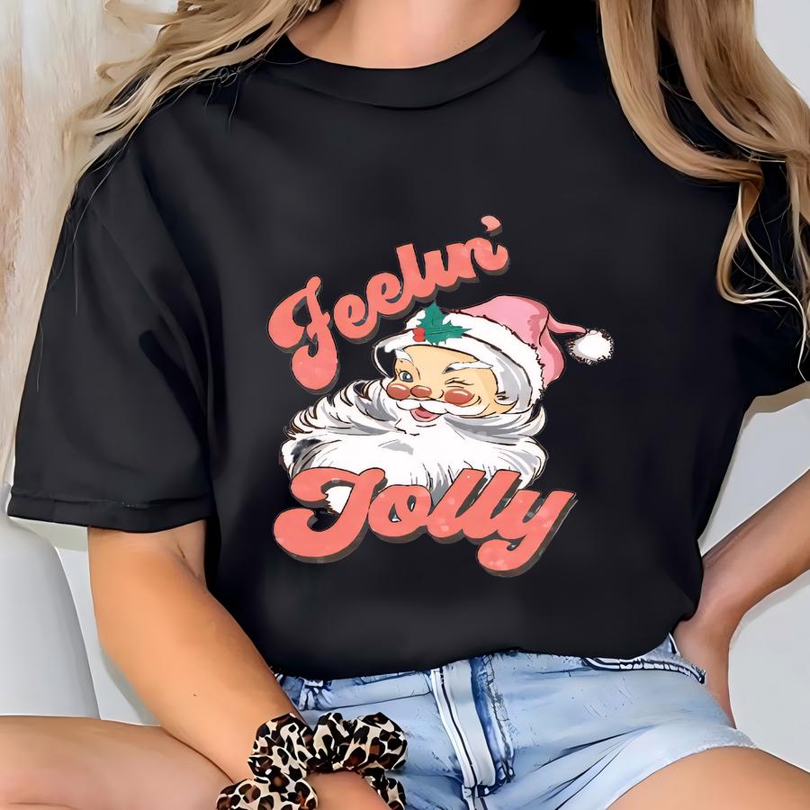 Christmas Women's Sweatshirt Feelin Jolly Holiday Design T-shirt