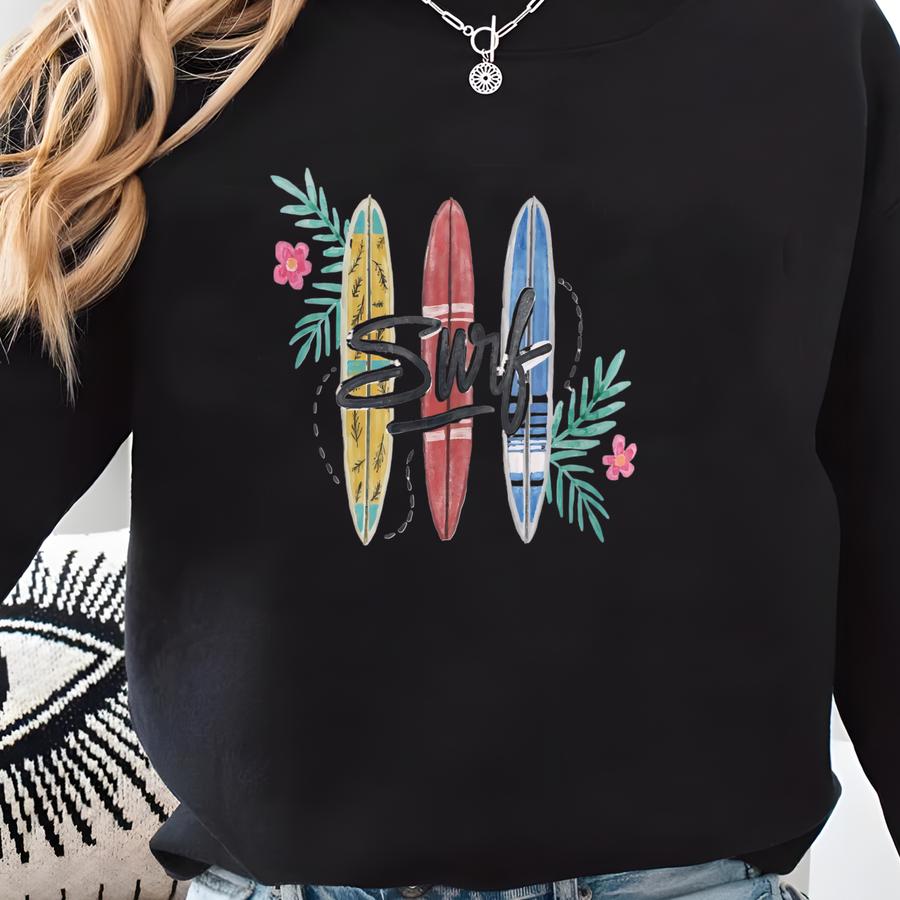 Surf Sweatshirt, Surfing Hoodie, Surfer T Shirt, Watercolor Surf Print, Beach Hoodie, Surfer Gift, Surf Gifts, Watercolor Print, Surf Tshirt Sweatshirt