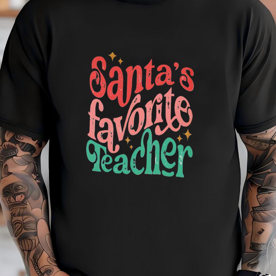 Christmas Sweatshirts Santa's Favorite Teacher Christmas Teachers Sweatshirt Teaching Shirts Retro Ugly Christmas Sweater Holiday Pullover T-shirt