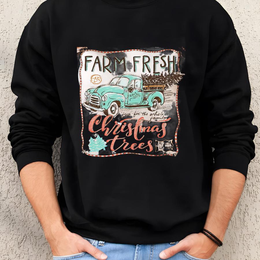 Small Town Christmas Sweatshirt Christmas Tree Truck Sweatshirt Retro Country Christmas Crewnecks Hoodies Cute Ugly Christmas Sweater Sweatshirt