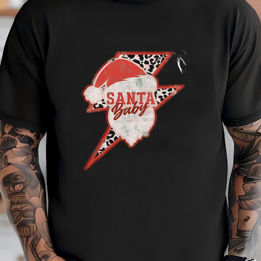 Christmas Shirt Christmas Tees Retro Christmas Shirt Family Matching Oversized Hoodie Holiday Apparel Santa Lightning T-shirt