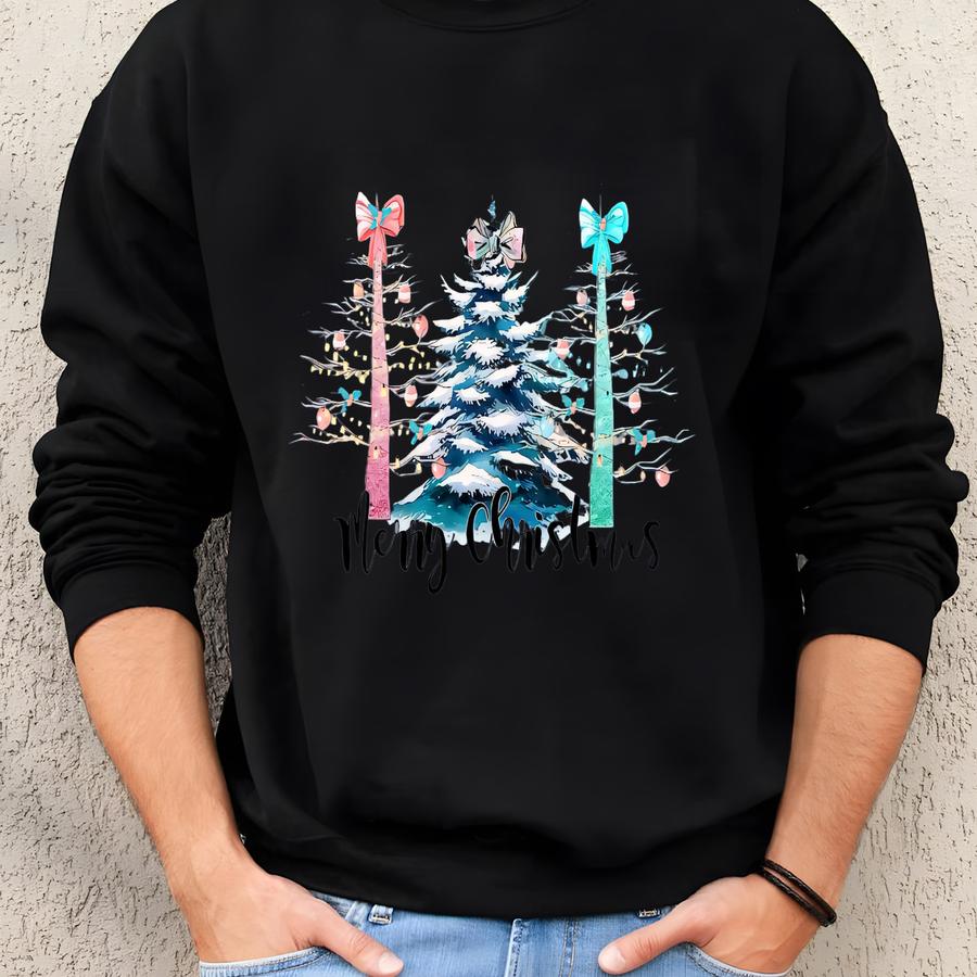 Christmas Tee, Super Fun Christmas Trees In Pastel Colors, Pastel Trees Design, Premium Unisex Shirt, 4 Color Choices, Plus Sizes Available Sweatshirt