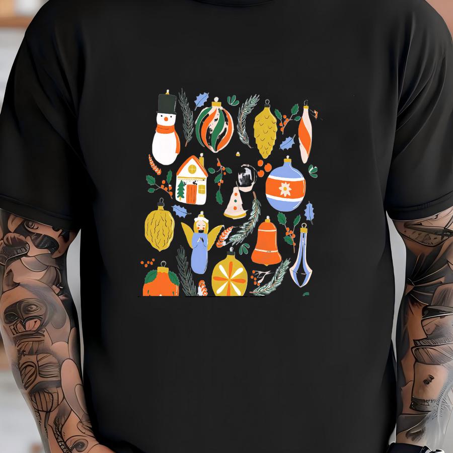 Vintage Christmas Doodles Shirt Retro Christmas Cute Holiday Hoodie Oversized Tshirts Hippie Ugly Christmas Sweater Family Matching Tees T-shirt