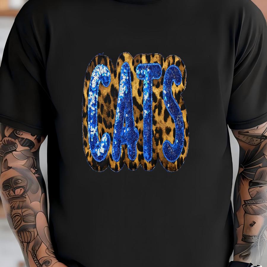 Cats Sweatshirt In Leopard And Royal Blue Sequins, Kentucky Sweatshirt, Ky Sweatshirt, Ky Cats Sweatshirt, College Gift, Womens Gift T-shirt
